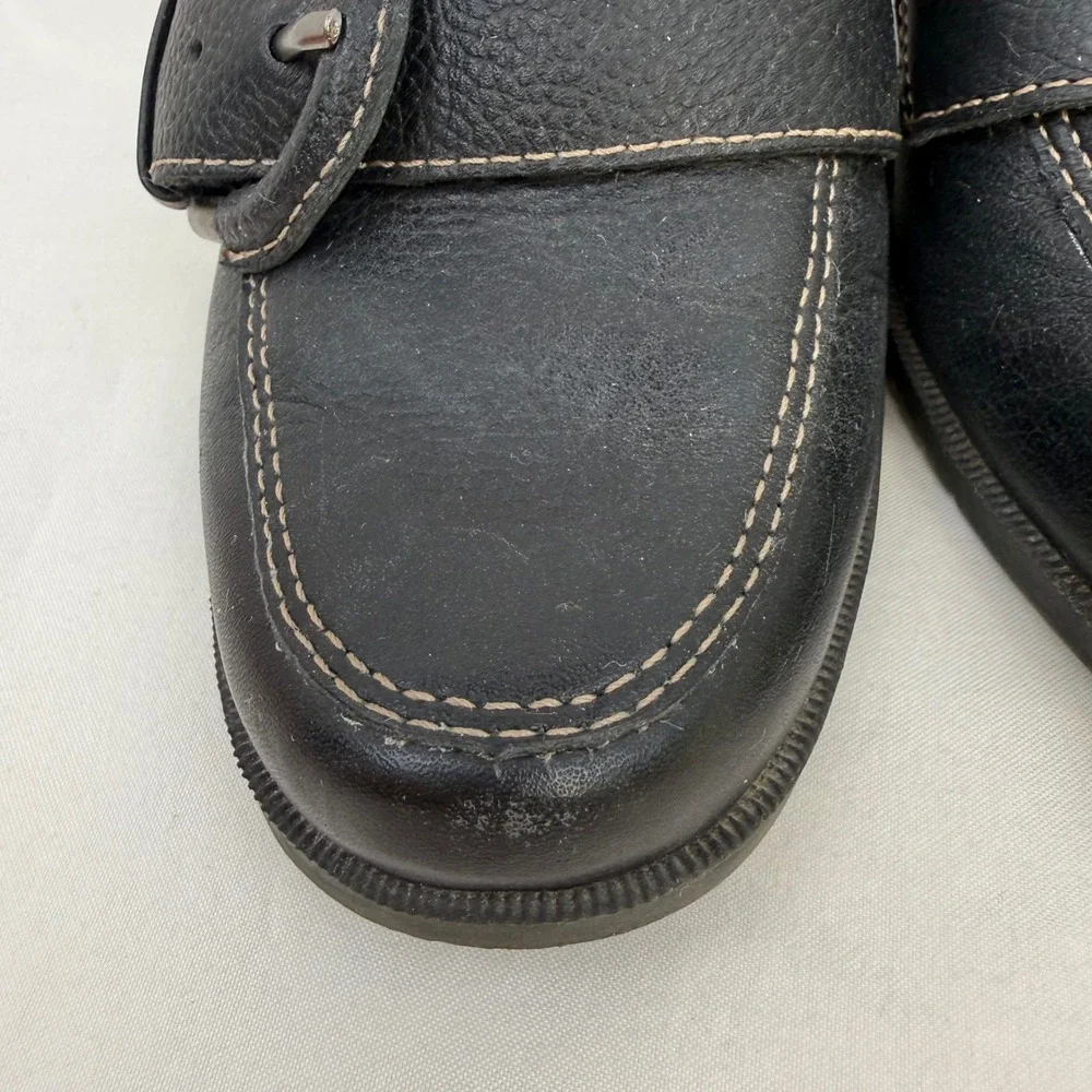 Vintage Y2K Bass Shana Black Leather Heeled Loafers Buckle Block Heel Pumps 7M